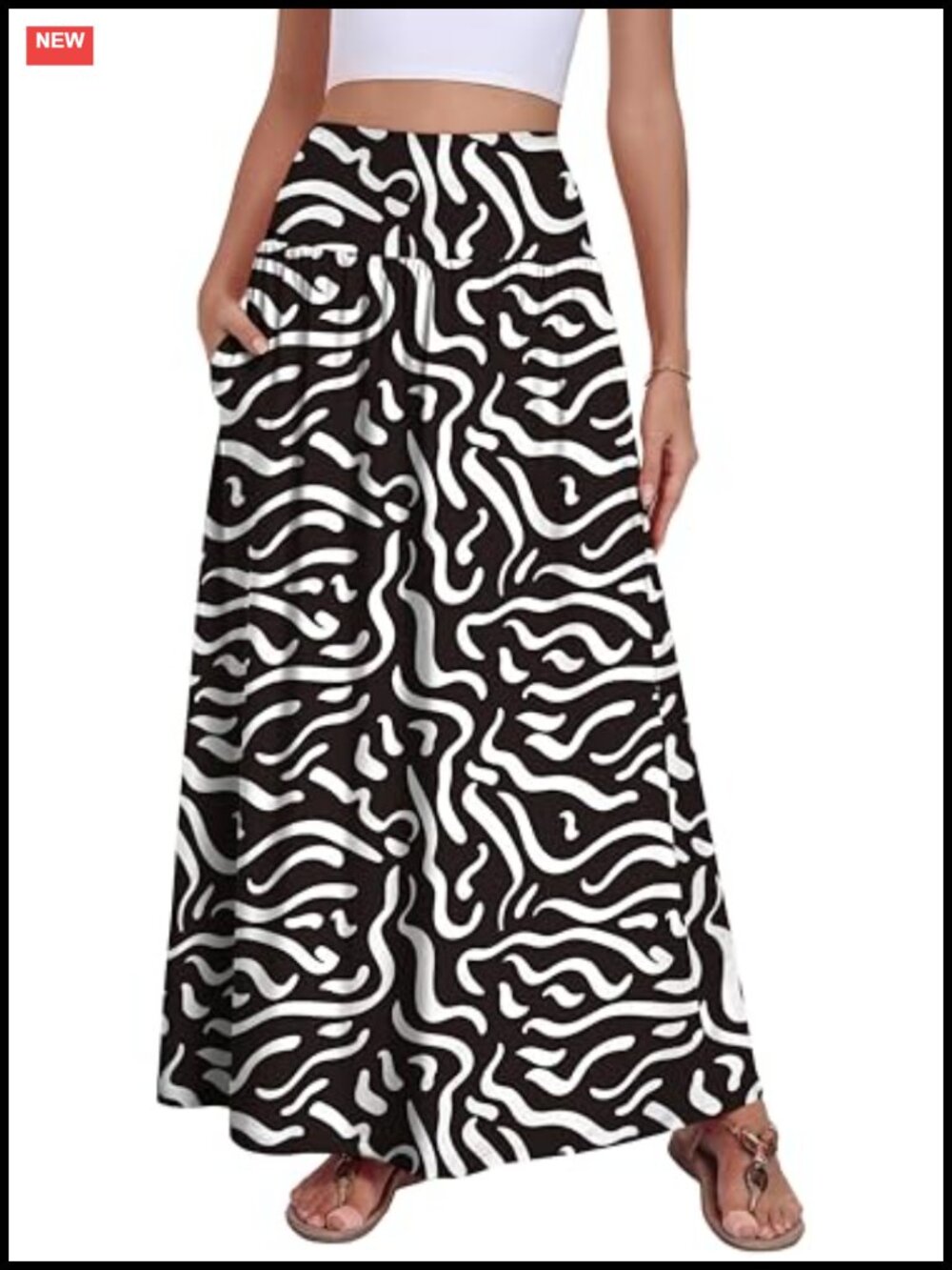 Flowy Maxi Skirt with Pockets - A-Line High Waist Boho Long Skirt